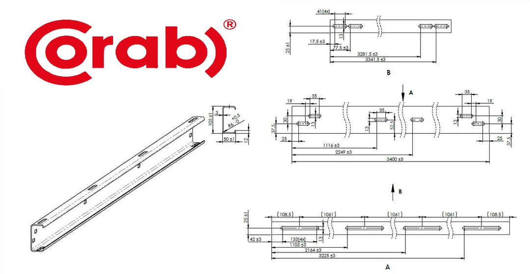 Corab Horizontaler Strahl L3400 (105X50X3)