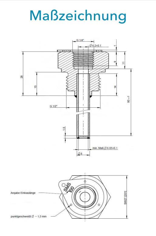 Sensus Kombinierter WMZ Tauchhülse L:100 AG1/2"PN25 100/6,0