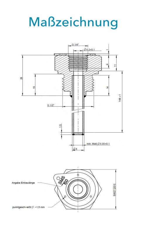 Sensus Kombinierter WMZ Tauchhülse L:150 AG1/2"PN25 150/6,0