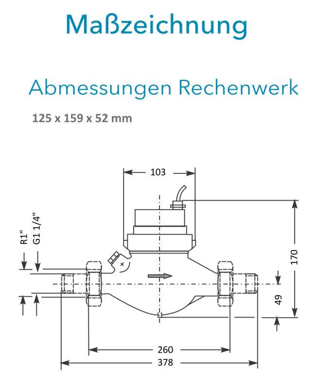 Sensus Kombinierter WMZ PoTh-Set AN130 qp 6 N DN25 L:260 H/AG1 1/4" PN16 45/5,2