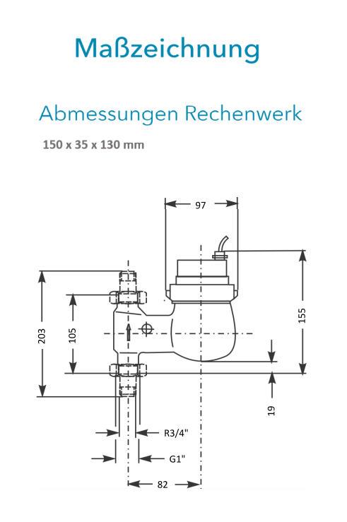 Sensus Kombinierter WMZ PoThF-Set AN130 qp 1,5 B DN20 L:105 S/AG1" PN16 100/6,0 wM-Bus