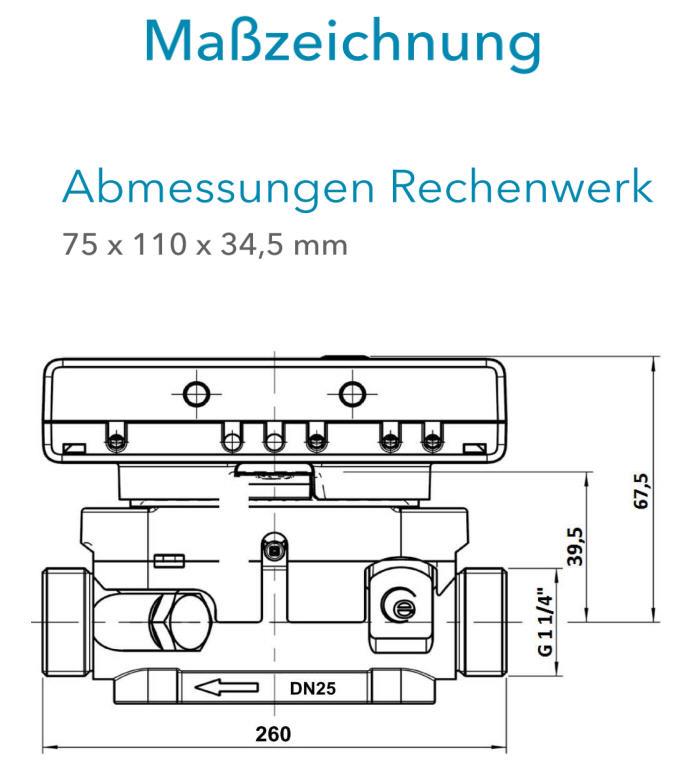 Sensus Kompaktkältezähler US-Zähler KMZ PolluStat qp 6 B DN25 L:260 AG1 1/4" PN16 45/5,2