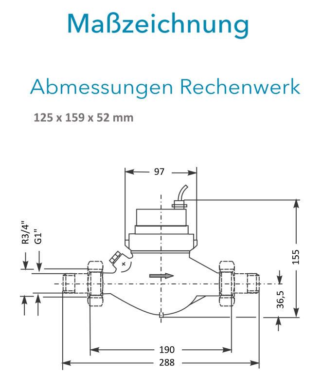 Sensus Kombinierter WMZ PoTh-Set AN130 qp 1,5 N DN20 L:190 H/AG1" PN16 45/5,2