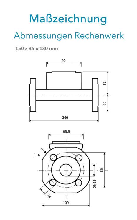 Sensus Kombinierter WMZ PoThF-Set PF130 Qp 6 B DN25 L:260 FL PN16 100/6,0