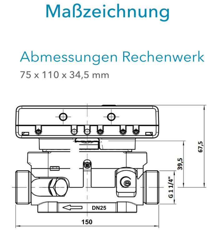 Sensus Kompaktkältezähler US-Zähler KMZ PolluStat qp 6 B DN25 L:150 AG1" PN16 45/5,2