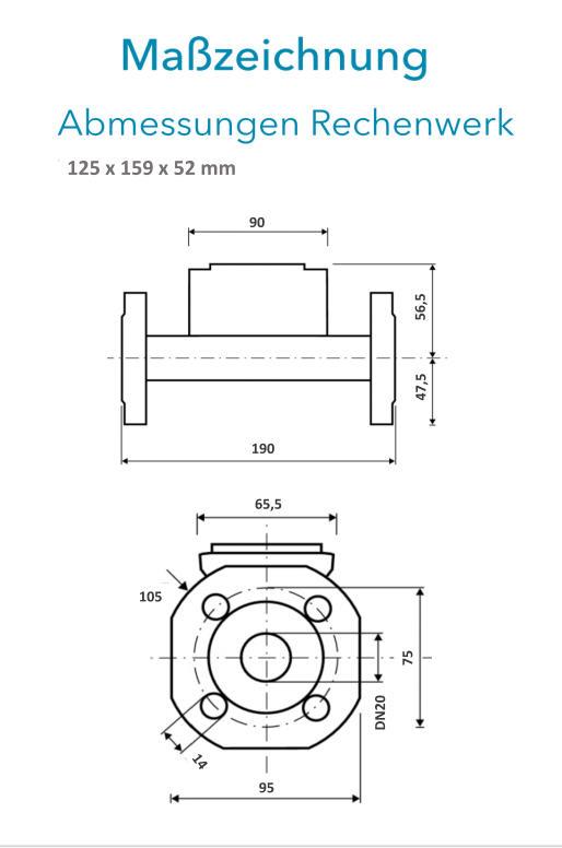 Sensus Kombinierter WMZ PoThF-Set PF130 Qp 1,5 B DN20 L:190 FL PN16 100/6,0