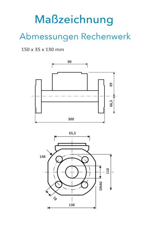 Sensus Kombinierter WMZ PoThF-Set PF130 Qp 10 B DN40 L:300 FL PN16 100/6,0