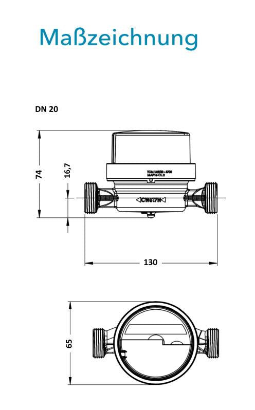 Sensus Wohnungswasserzähler WWZ ET Domo Jet Q3_4 W DN20 L:130 AG1" PN16 T90