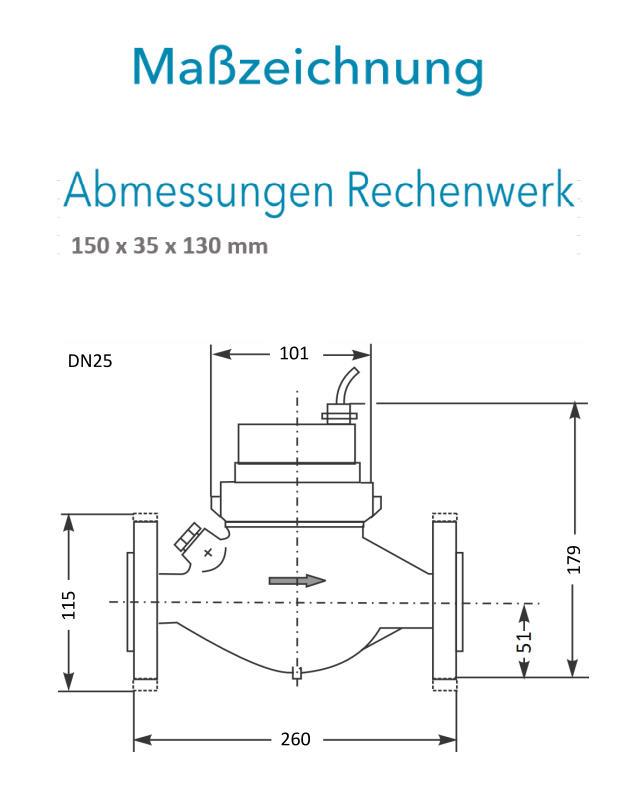 Sensus Kombinierter WMZ PoThF-Set AN130 qp 3,5 B DN25 L:260 H/FL PN16 100/6,0 wM-Bus