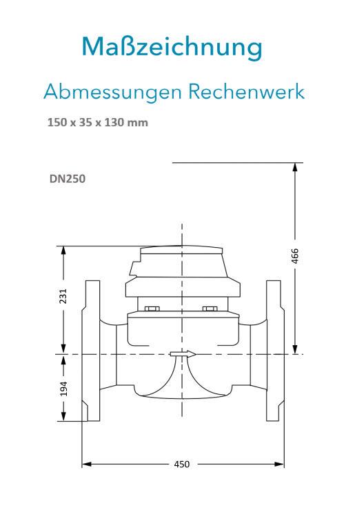 Sensus Kombinierter WMZ PoThF-Set WPD130 qp 400 B DN250 L:450 FL PN16 150/6,0 wM-Bus