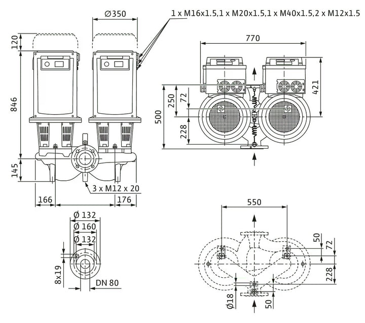 WILO  Trockenläufer-Doppelpumpe DL-E 80/190-18,5/2 Art. 2217414