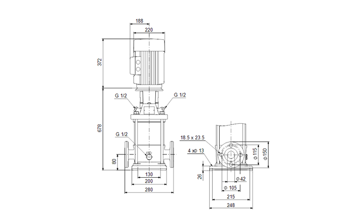 GRUNDFOS Mehrstufige Inlinepumpe CRNE 10-12 Art. 96512609