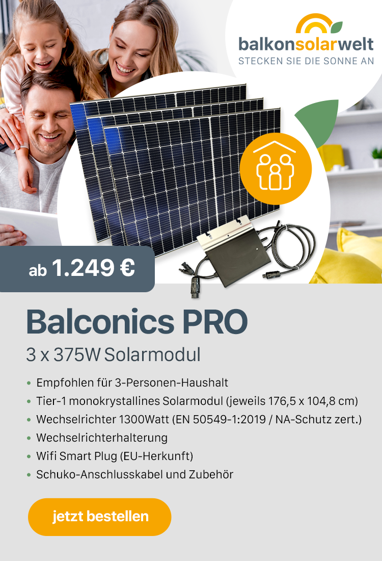 Balconics PRO Balkonkraftwerk mit Wechselrichter für 3-Personen-Haushalt